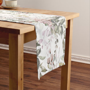 PixDezines Watercolor Dusty Rose Gum Foliage Short Table Runner