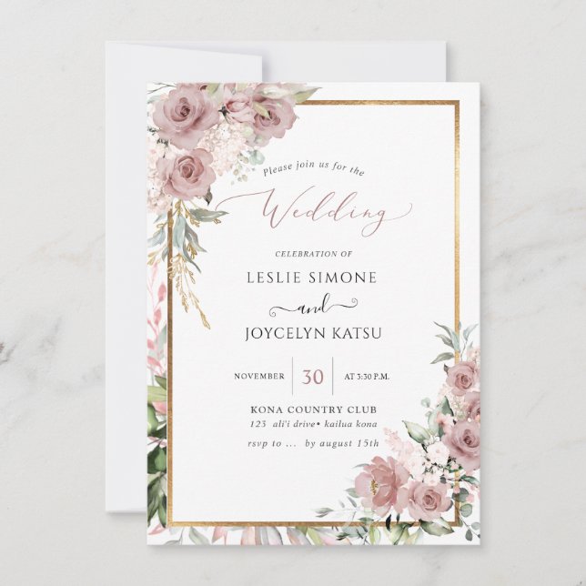PixDezines Watercolor Dusty Rose Invitation (Front)