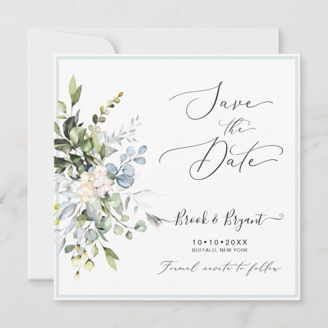 PixDezines Watercolor Elegant Blue Gum Eucalyptus Invitation (Front)