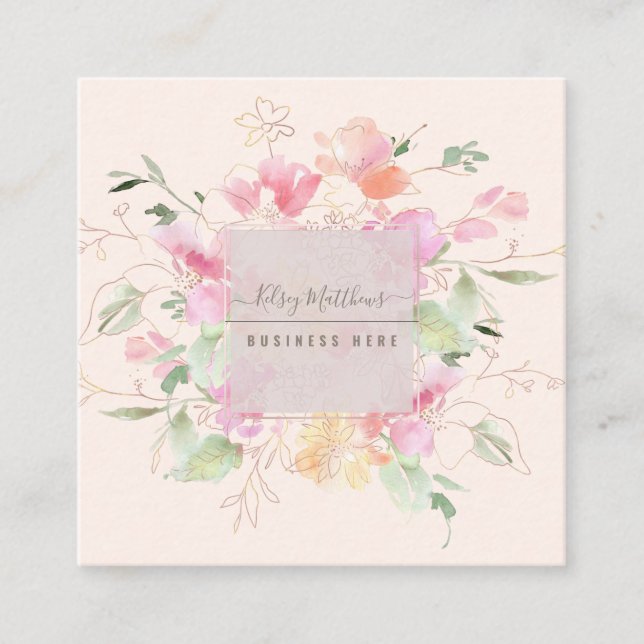 PixDezines Watercolor Elegant Blushing Romance Square Business Card (Front)