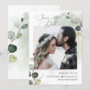PixDezines Watercolor Eucalyptus Photo Save Date Invitation