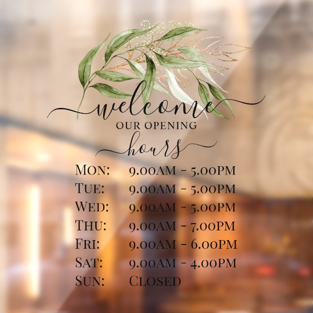 PixDezines Watercolor Eucalyptus Sprig Store Hours (Sheet 2)