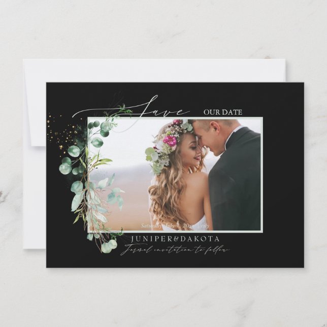 PixDezines Watercolor Eucalyptus Wreath Greenery S Save The Date (Front)