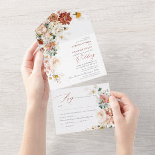 PixDezines Watercolor Fall Garden Flowers All In One Invitation