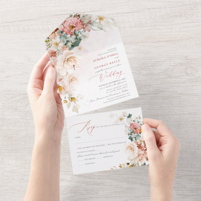 PixDezines Watercolor Fall Garden Flowers All In One Invitation (Tearaway)