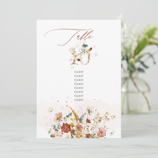 PixDezines Watercolor Fall Garden Flowers Table 10 Invitation (Standing Front)