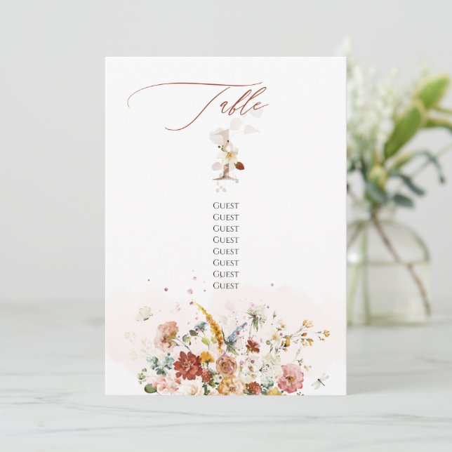 PixDezines Watercolor Fall Garden Flowers Table 1 Invitation (Standing Front)