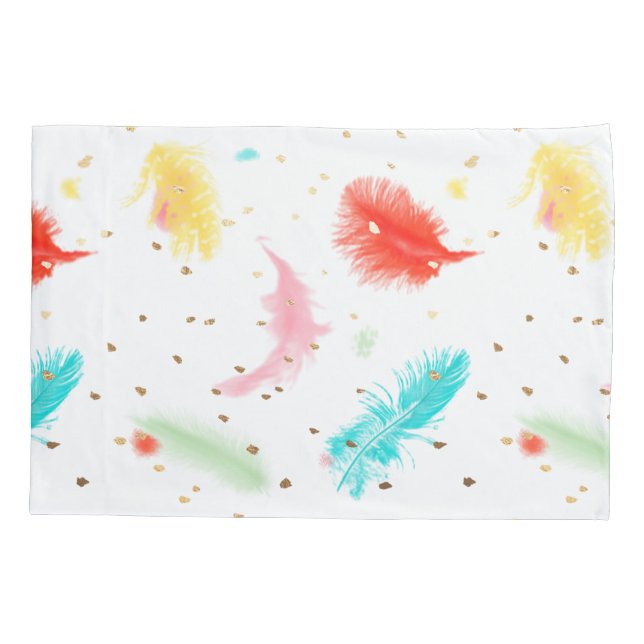 PixDezines Watercolor Feather/DIY background Pillowcase (Back-Left)