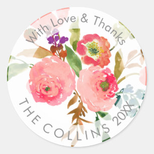 PixDezines Watercolor Floral/Ranunculus/Thank You Classic Round Sticker