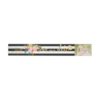 PixDezines watercolor/floral/stripe/gold Wraparound Address Label