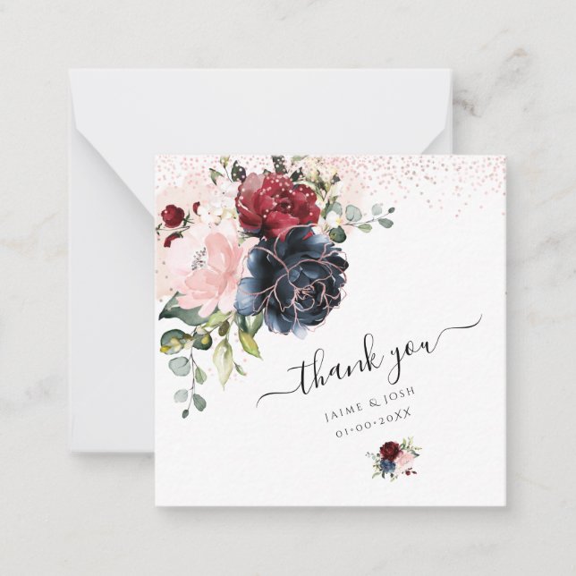 PixDezines Watercolor Flowers Blush Burgundy Navy Card (Front)