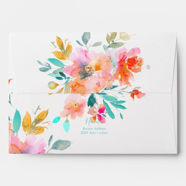 PixDezines Watercolor Flowers, Garden Roses Envelope (Back (Top Flap))