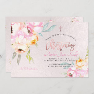 PixDezines Watercolor Flowers Peonies Christening Invitation
