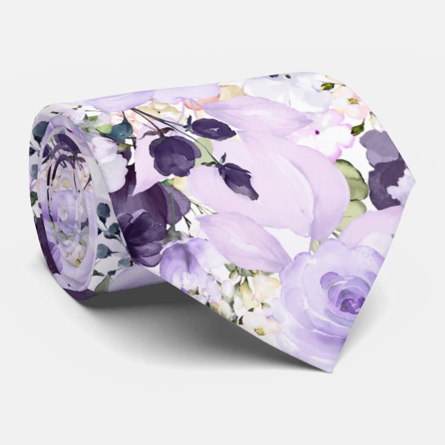PixDezines Watercolor Flowers Purple Roses   Tie (Rolled)