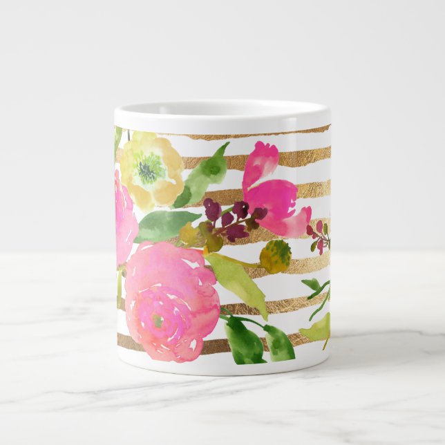 PixDezines watercolor/flowers/ranunculus/gold Large Coffee Mug (Front)