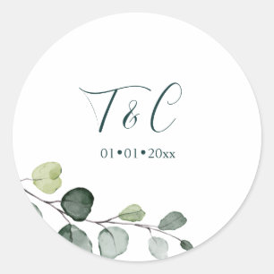 PixDezines Watercolor Foliage Eucalyptus Sprig Classic Round Sticker