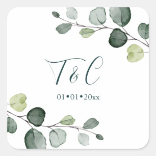 PixDezines Watercolor Foliage Eucalyptus Sprigs Square Sticker