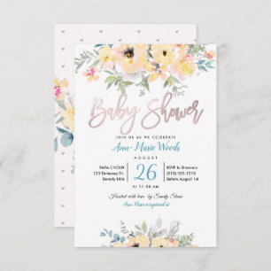 PixDezines Watercolor Garden Roses Baby Shower Invitation