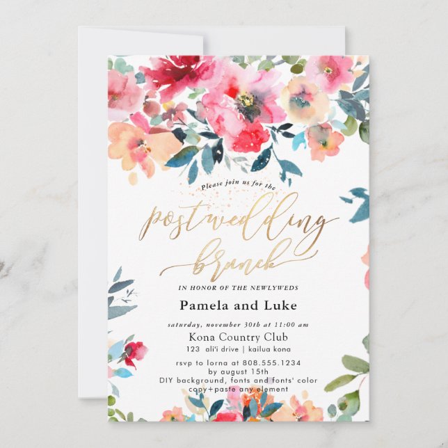 PixDezines Watercolor Garden Roses Wedding Brunch Invitation (Front)