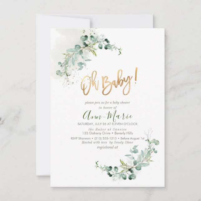 PixDezines Watercolor Greenery Baby Shower Invitat Invitation (Front)