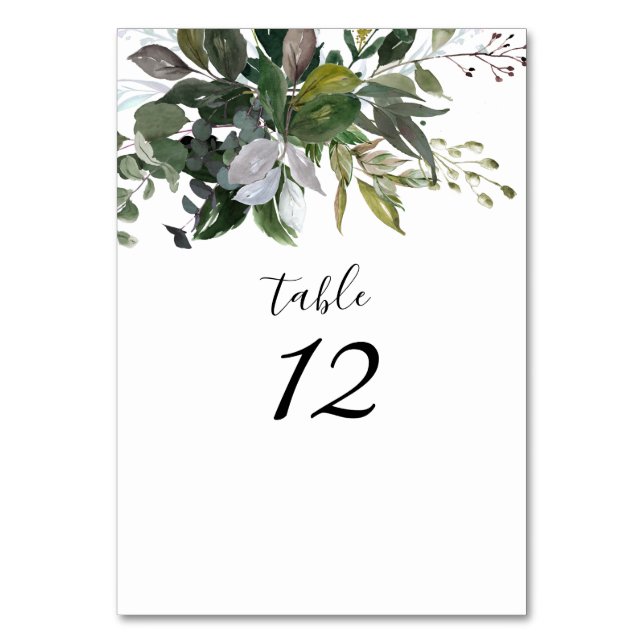 PixDezines Watercolor Greenery Eucalyptus Table Number (Front)