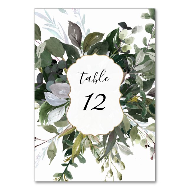 PixDezines Watercolor Greenery Eucalyptus Table Number (Front)