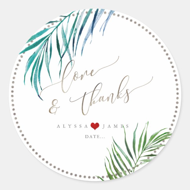 PixDezines Watercolor Greenery, Tropical Palms Classic Round Sticker (Front)