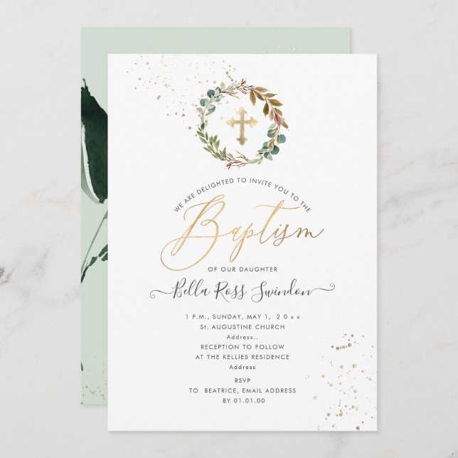 PixDezines Watercolor Greenery Wreath Invitation (Front/Back)