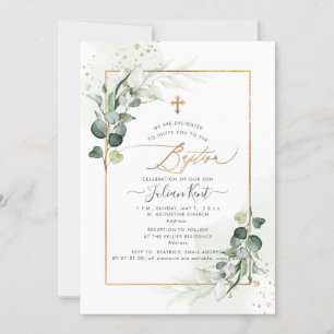 PixDezines Watercolor Gum Eucalyptus Baptism Invitation