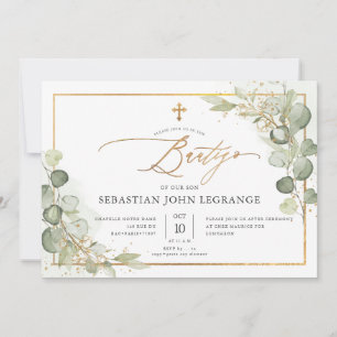 PixDezines Watercolor Gum Eucalyptus Bautizo Invitation