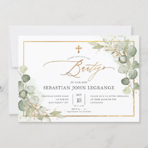 PixDezines Watercolor Gum Eucalyptus Bautizo Invitation
