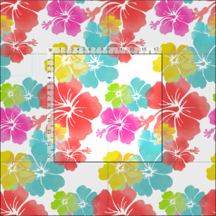 PixDezines watercolor hibiscus/pink/green/aqua Fabric