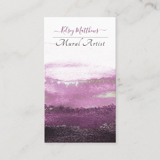 PixDezines Watercolor Modern Waves, Bergundy+Silv Business Card (Front)