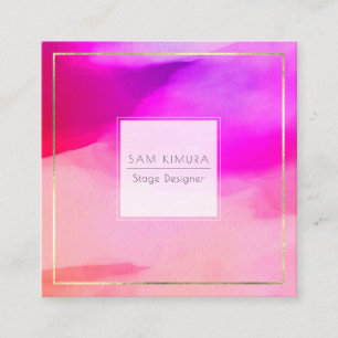 PixDezines Watercolor Modern Waves, Neon Pink Square Business Card