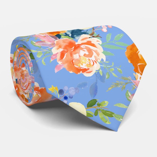 PixDezines Watercolor Orange Peonies n Pansies DIY Tie (Rolled)