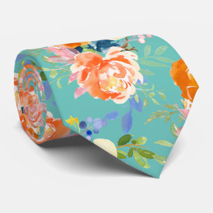 PixDezines Watercolor Orange Peonies n Pansies Tie