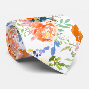 PixDezines Watercolor Orange Peonies n Pansies Tie