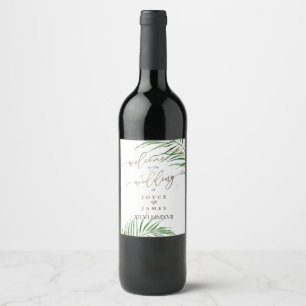 PixDezines Watercolor Palm Fronds, Greenery Wine Label