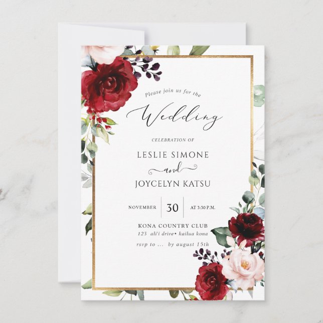 PixDezines Watercolor Passionate Blooms Wedding Invitation (Front)