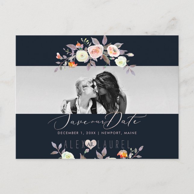 PixDezines Watercolor Pastel Roses, Save the Date Postcard (Front)