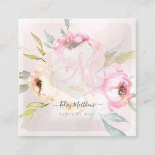 PixDezines Watercolor Peonies+Sage Square Business Card