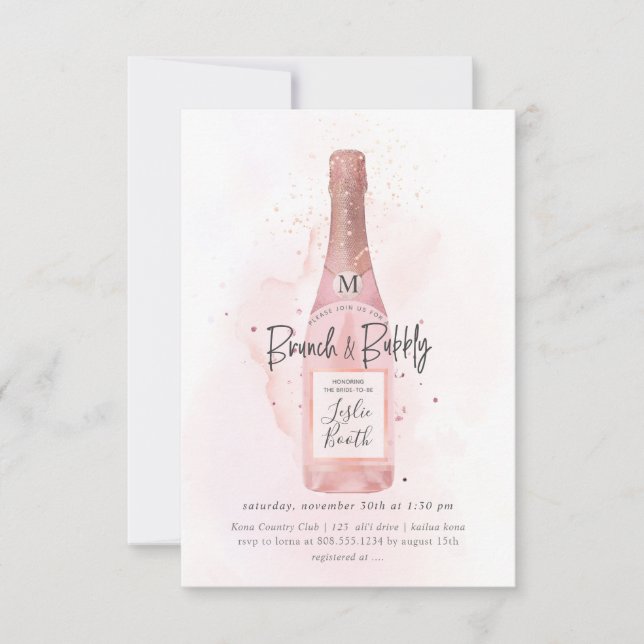 PixDezines Watercolor Pink Champagne Brunch Bubbly Invitation (Front)