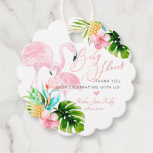 PixDezines Watercolor Pink Flamingos Baby Shower Favour Tags