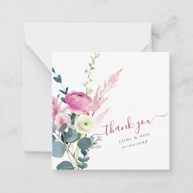 PixDezines Watercolor Pink Ranunculus Thank You Card (Front)