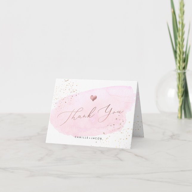 PixDezines Watercolor Pink Rose Gold Thank You Card (Front)