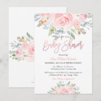 PixDezines Watercolor Pink Roses Baby Shower