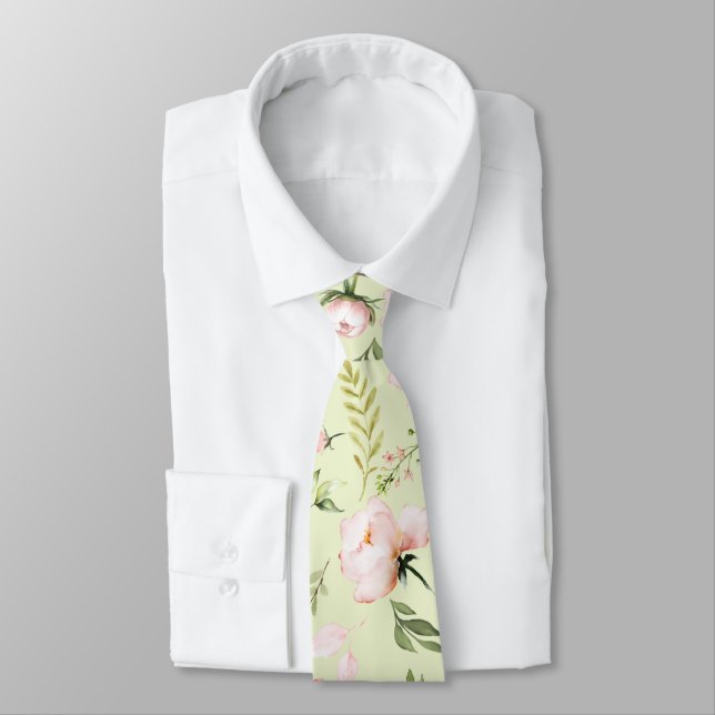 PixDezines Watercolor Roses Blush Cream  Tie (Tied)