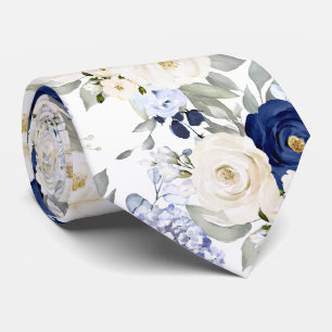 PixDezines Watercolor Roses Navy Blue Cream Tie