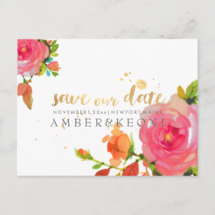 PixDezines Watercolor Roses/save the date Announcement Postcard