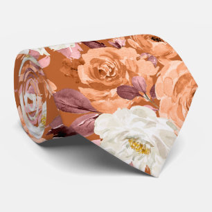PixDezines Watercolor Rust Orange Roses Fall Tie
